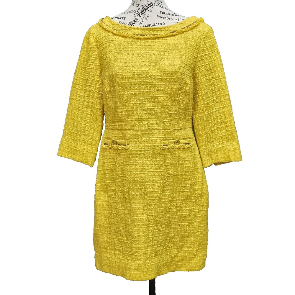 J.Crew Sheath Dress Women 8 Yellow Textured Tweed Boatneck Jackie O Style Spring